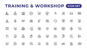 Training and workshop linear icons collection.Set of thin line web icon set, simple outline icons collection, Pixel Perfect icons, Simple vector illustration.