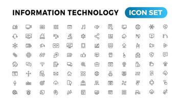 información tecnología línea íconos recopilación. grande ui icono conjunto en un plano diseño. Delgado contorno íconos paquete vector