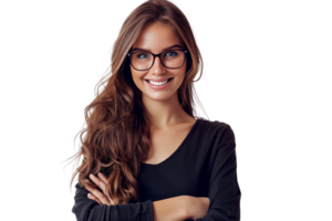 AI generated a beautiful woman with glasses standing with her arms crossed png