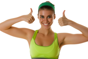 AI generated a woman in a sports bra and green top showing thumbs up png