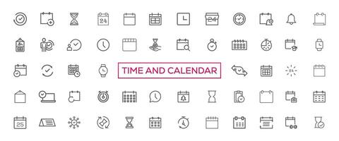 hora y reloj, calendario, Temporizador línea iconos vector lineal icono conjunto