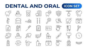 Set of dentist Icons. Simple line art style icons pack. Vector illustration. Dental elements stroke pictogram and minimal thin web icon set. Outline collection. illustration