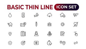 Basic thin line icon for office and web. outline icon set collection. vector