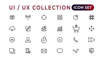 mega conjunto de ui ux icono colocar, usuario interfaz conjunto de iconos colección.conjunto de Delgado línea web icono colocar, sencillo contorno íconos recopilación, píxel Perfecto iconos, sencillo vector ilustración.