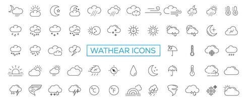 Weather icons set in line style, Weather isolated on white background. Clouds logo and sign, vector illustration