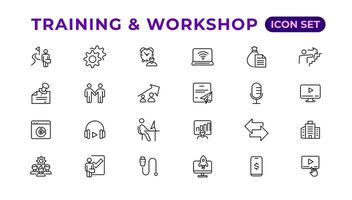 Training and workshop linear icons collection.Set of thin line web icon set, simple line icons collection, Pixel Perfect icons, Editable vector illustration.