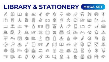 Educational Resources Line Icons set. Backpack, Book,  learning, school. Learning icon set. Contains study, graduation, student, knowledge, learning, school, and stationery icons. vector