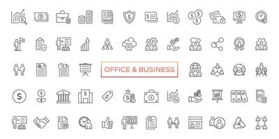 Set Vector Flat Line Icons Office and Business