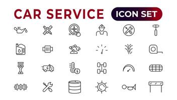 Car service icon set with editable stroke and white background. Auto service, car repair icon set. Car service and garage. vector