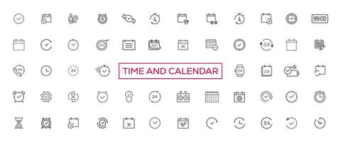 hora y reloj, calendario, Temporizador línea iconos vector lineal icono conjunto