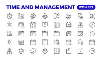 Business and management line icons set. Management icon collection. Project management icon collection. Time management and planning concept. Outline icon set. vector