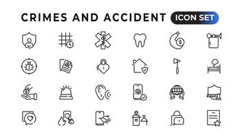 Crimes and accident linear icons collection.Set of thin line web icon set, simple outline icons collection, Pixel Perfect icons, Simple vector illustration