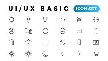 Basic User Interface Essential Set. ui ux Line Outline Icons. For App, Web, Print. Editable Stroke. vector