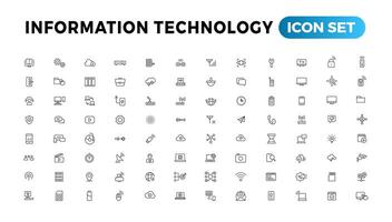 información tecnología línea íconos recopilación. grande ui icono conjunto en un plano diseño. Delgado contorno íconos paquete vector