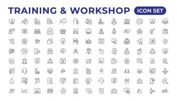 Training and workshop linear icons collection.Set of thin line web icon set, simple outline icons collection, Pixel Perfect icons, Simple vector illustration.