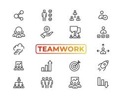 Teamwork line icons set. Businessman outline icons collection. Work group and human resources. Business teamwork, human resources, meeting, partnership, meeting, work group, success - stock vector. vector