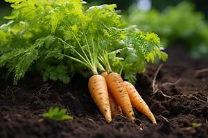 AI generated Freshly harvested organic carrots from the farm plantation, healthy and vibrant produce for sale photo