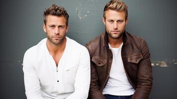 AI generated Two handsome men - close friendship between young brothers, concept of unity and bonding photo