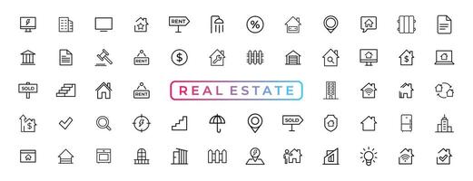 Real Estate minimal thin line web icon set. Included the icons as realty, property, mortgage, home loan and more. Outline icons collection. Simple vector illustration