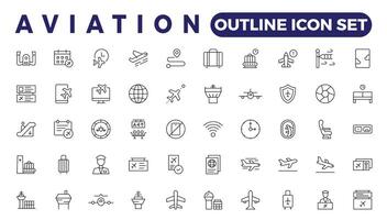 Simple Outline Set of aviation icons. Linear style icons pack vector