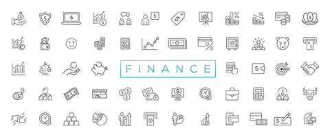 Vector business and finance editable stroke line icon set with money, bank, check, law, auction, exchance, payment, wallet, deposit, piggy, calculator, web and more isolated outline thin symbol