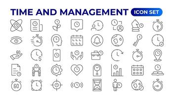 Business and management line icons set. Management icon collection. Project management icon collection. Time management and planning concept. Outline icon set. vector