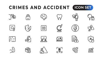 Crimes and accident linear icons collection.Set of thin line web icon set, simple outline icons collection, Pixel Perfect icons, Simple vector illustration