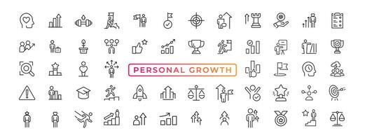 Vector set thin icons related to career progress, coaching, business people training, tutorship and professional consulting service. Mono line pictograms and infographics design elements