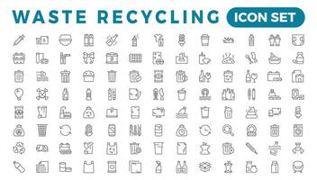 Recycling waste line icons. Garbage disposal. Trash separation, waste sorting with further recycling. vector