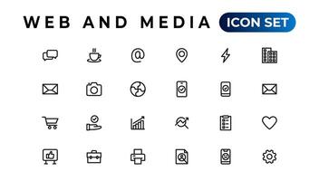 paquete de iconos de audio y video. conjunto de iconos de línea delgada. conjunto de colección de iconos planos. iconos vectoriales simples vector