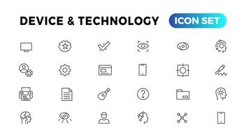 Device and Information technology line icons collection. Big UI icon set in a flat design. Thin outline icons pack vector