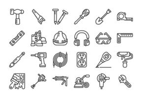 Construction tools line icon set vector