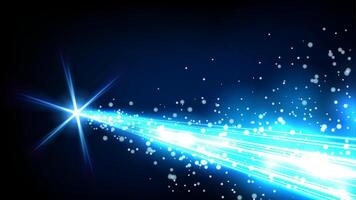 Blue Light Trails, Ice Comet Is Passing By With Smoke And Particles Trail. Vector Illustration