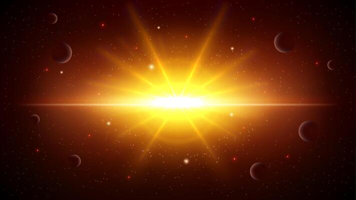 Sunlight Dazzling The Planets, Outer Space Background, Vector Illustration