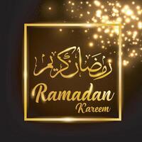 Ramadán kareem Arábica caligrafía en dorado rectángulo con un cegador Chispa - chispear, vector ilustración