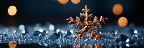 AI generated Snowflake banner background. Festive winter holiday theme with christmas snowflakes photo