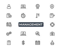 Business Management Outline Icon Collection. Thin Line Set contains such Icons as Vision, Mission, Values, Human Resource, Experience and more. Simple web icons set. vector