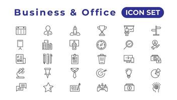 Business strategy set of web icons in line style. Business solutions icons for web and mobile app. Action List, research, solution, team, marketing, startup, advertising, business process vector