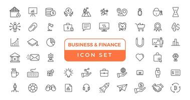 business and finance editable stroke line icon set with money, bank, check, law, auction, exchance, payment, wallet, deposit, piggy, calculator, web and more isolated outline thin symbol. vector