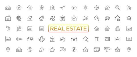 Real Estate minimal thin line web icon set. Included the icons as realty, property, mortgage, home loan and more. Outline icons collection. Simple vector illustration