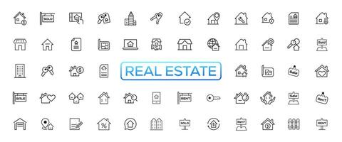 Real Estate minimal thin line web icon set. Included the icons as realty, property, mortgage, home loan and more. Outline icons collection. Simple vector illustration