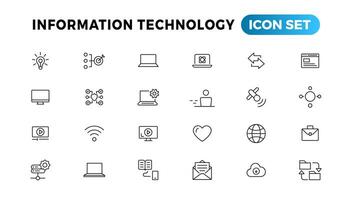 información tecnología línea íconos recopilación. grande ui icono conjunto en un plano diseño. Delgado contorno íconos paquete vector