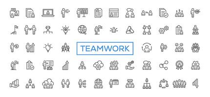 Teamwork line icons set. Businessman outline icons collection. Work group and human resources. Business teamwork, human resources, meeting, partnership, meeting, work group, success vector