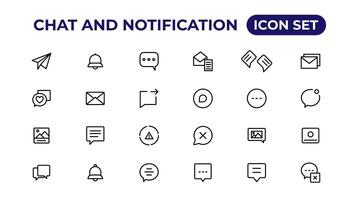 Chat and notification line icons collection. Bell, message, like, reminder, devices icons. vector