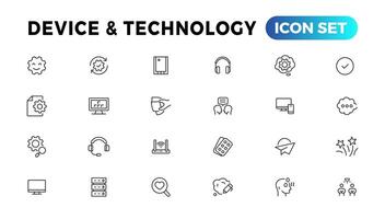 Device and Information technology line icons collection. Big UI icon set in a flat design. Thin outline icons pack vector