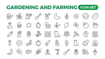 Set of outline icons related to gardening, landscaping, and farming. Linear icon collection.Set of horticulture Icons. Farming and agriculture outline icon collection. Outline icon set. vector