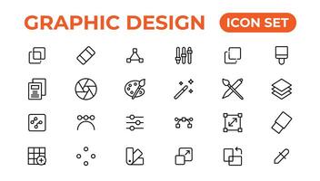 Thin line icons of graphic design. Simple linear icons in a modern style flat, Creative Process. Graphic design, creative package. vector