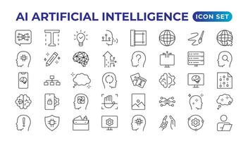 Set of Ai artificial intelligence icon set vector collection. AI Essentials line Icon collection, artificial intelligence icon set in line style, machine learning, smart robotic Free Vector