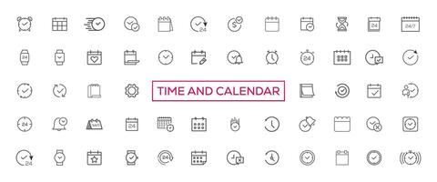 hora y reloj, calendario, Temporizador línea iconos vector lineal icono conjunto