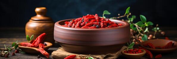 AI generated Delicious and nutrient-rich fresh organic goji berries background banner for sale photo